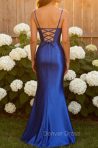Royal Blue Mermaid Spaghetti Straps Long Prom Dress With Slit