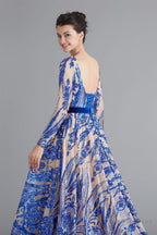 A Line Luxury Sequins Long Sleeve Backless Prom Dresses