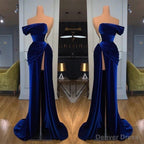 Royal Blue Off-the-shoulder Long Prom Evening Dress with Split