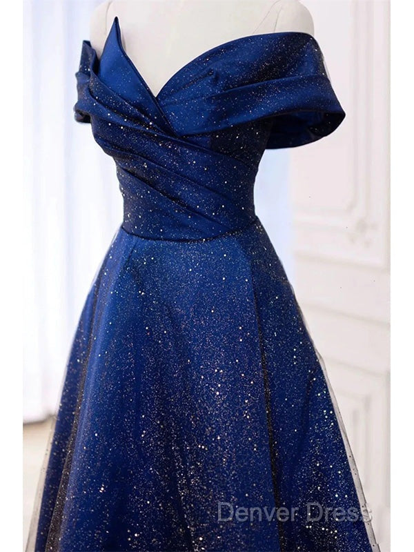 Royal Blue Off The Shoulder V-Neck Long Prom Dresses Evening Dresses, Secondary image