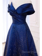 Royal Blue Off The Shoulder V-Neck Long Prom Dresses Evening Dresses,