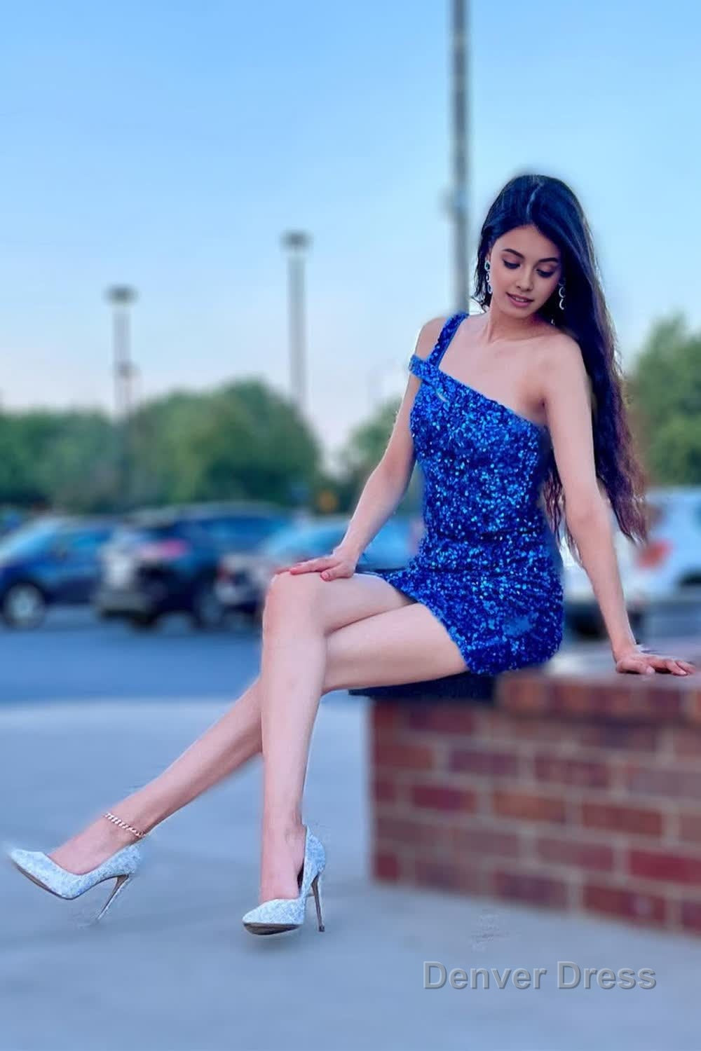 Royal Blue Open Back One Shoulder Tight Sequins Homecoming Dresses