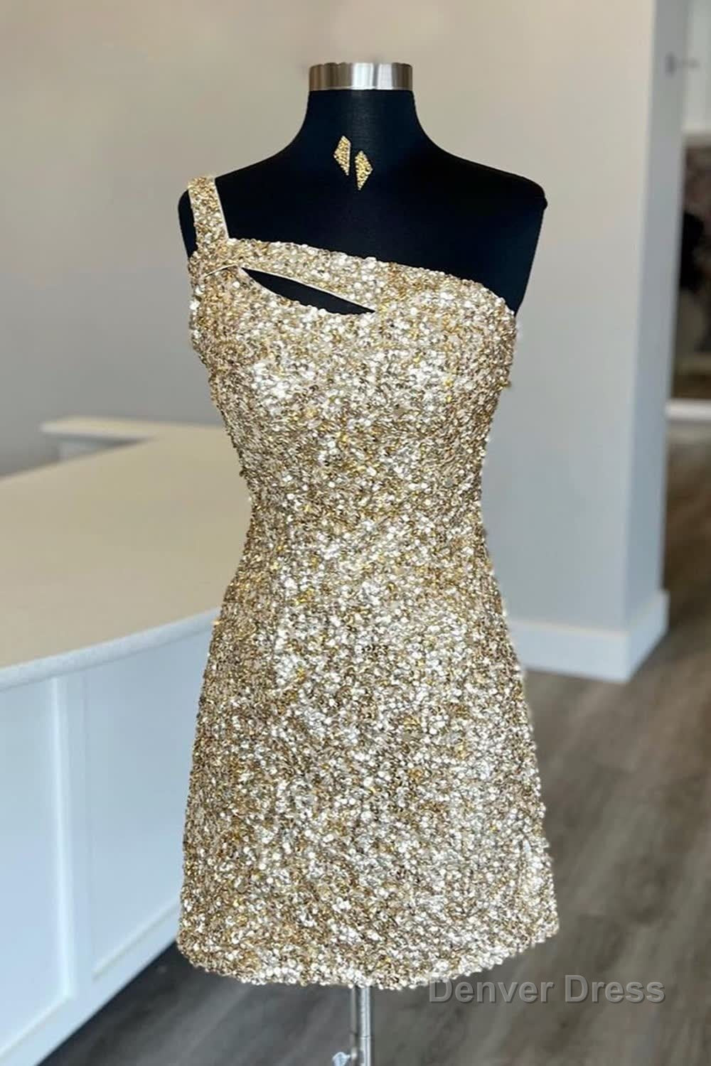 Royal Blue Open Back One Shoulder Tight Sequins Homecoming Dresses