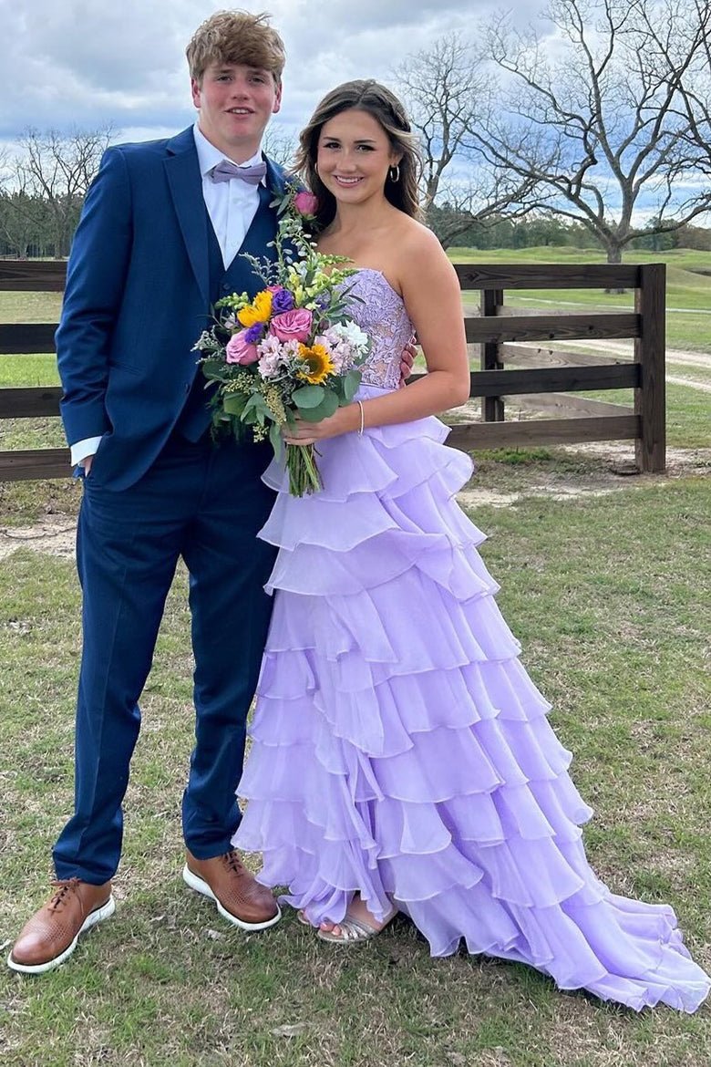 Royal Blue Prom Dress Chiffon Sweetheart Ruffle Tiered Long Prom Dress