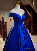 Royal Blue Satin A Line Long Prom Dress, Royal Blue Prom Dresses