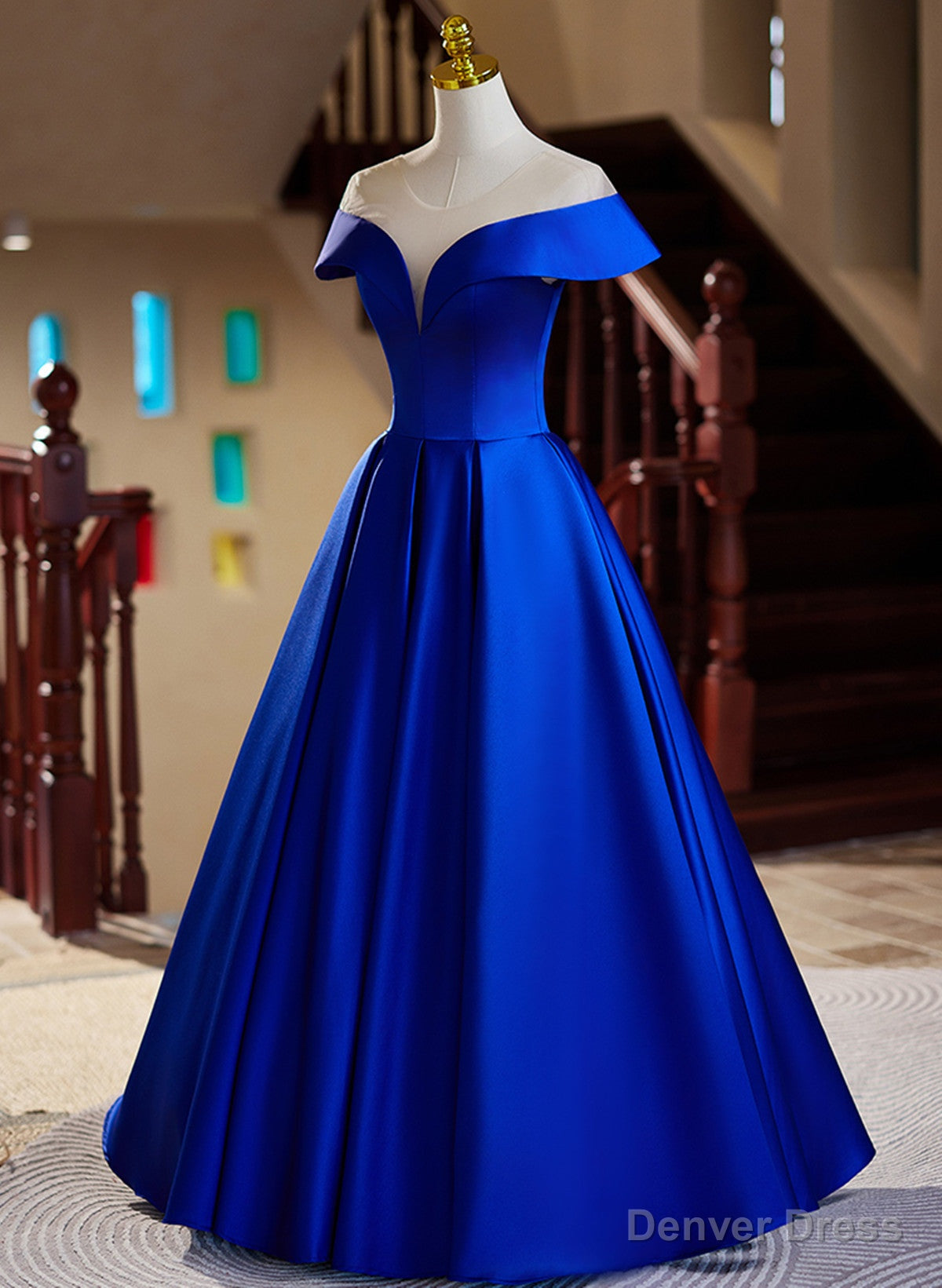 Royal Blue Satin A Line Long Prom Dress, Royal Blue Prom Dresses