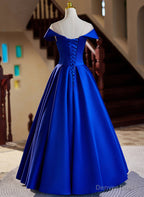 Royal Blue Satin A Line Long Prom Dress, Royal Blue Prom Dresses