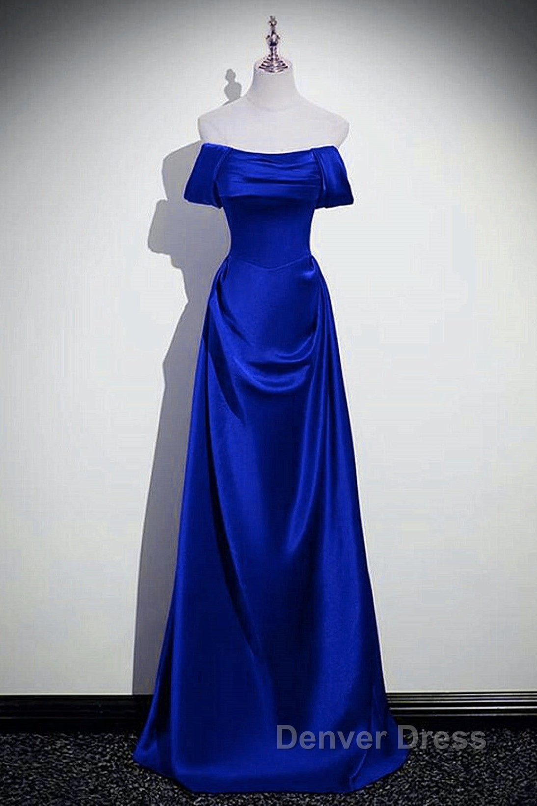 Royal Blue Satin A-Line Simple Long Party Dresses, Royal Blue Satin Floor Length Prom Dresses Secondary image