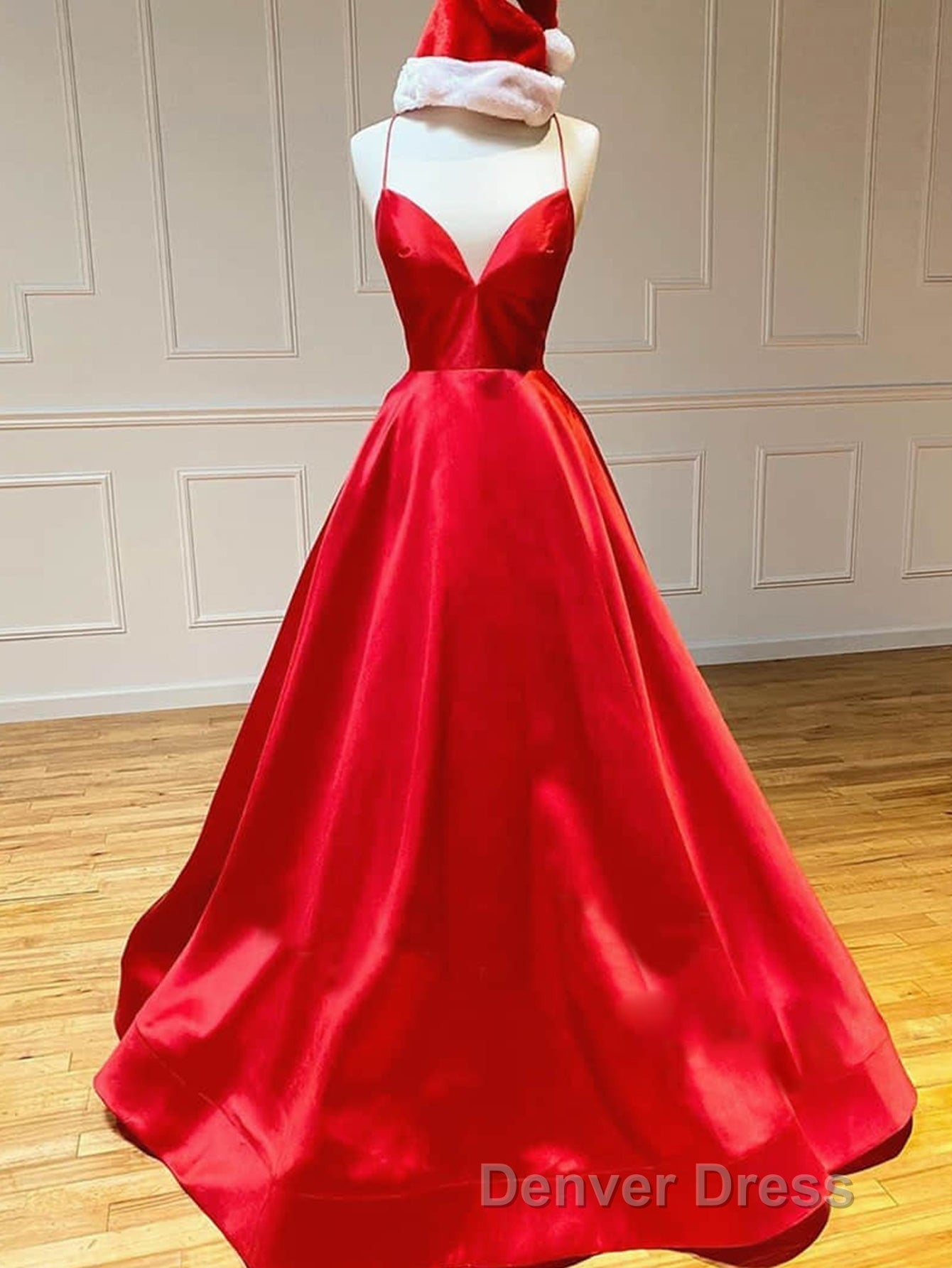 Royal Blue Satin A Line V Neck Long Prom Dresses