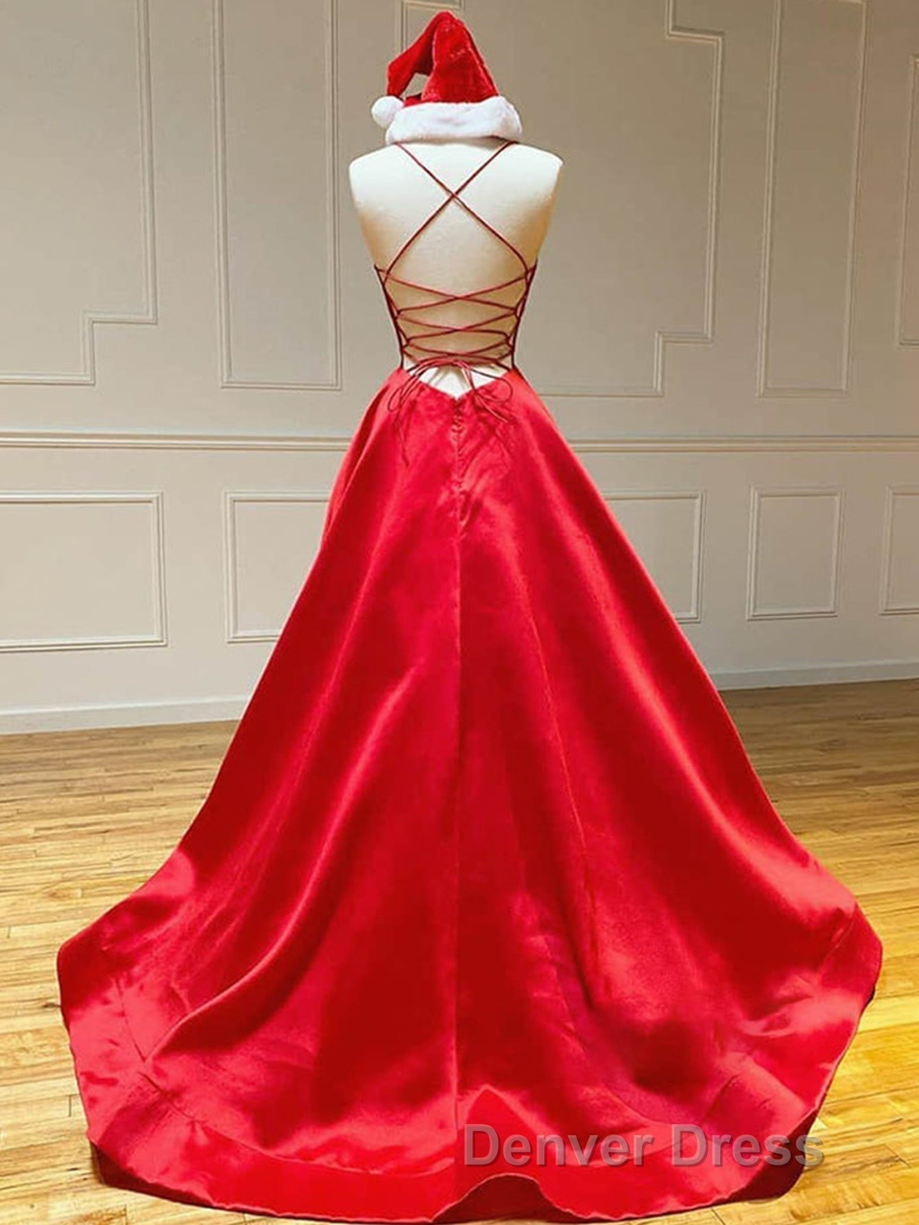Royal Blue Satin A Line V Neck Long Prom Dresses