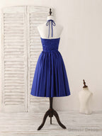 Royal Blue Satin Beads Short Prom Dress Blue Homecoming Dresses