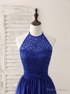 Royal Blue Satin Beads Short Prom Dress Blue Homecoming Dresses