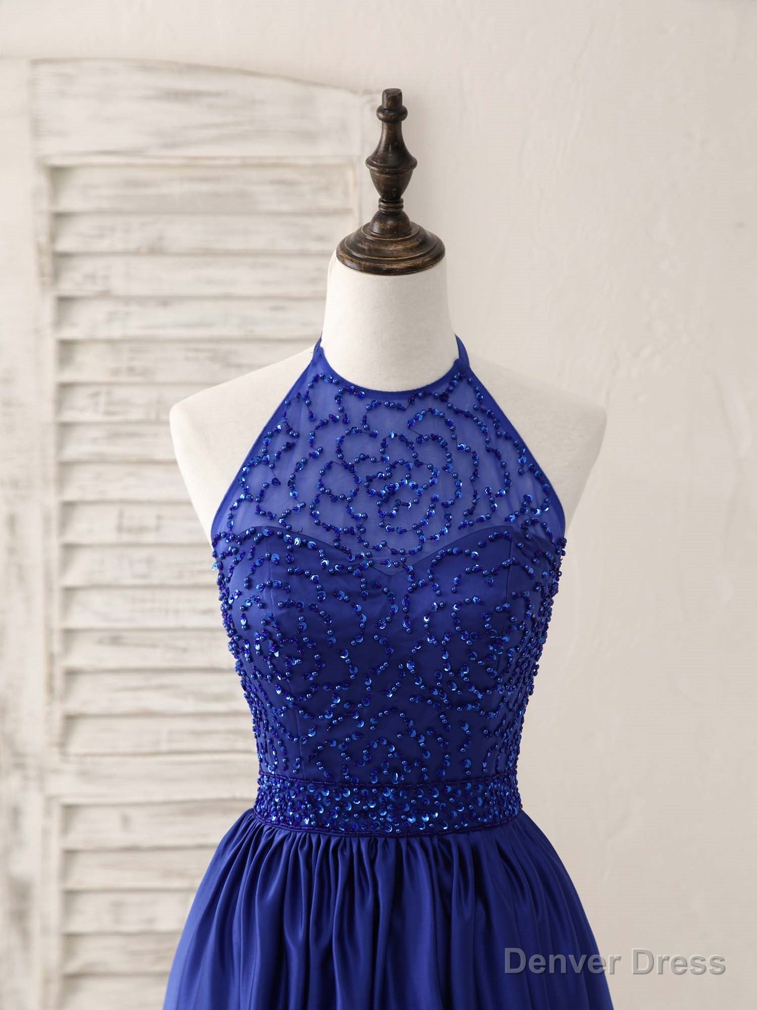 Royal Blue Satin Beads Short Prom Dress Blue Homecoming Dresses