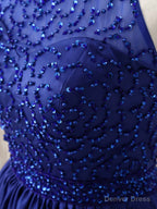 Royal Blue Satin Beads Short Prom Dress Blue Homecoming Dresses