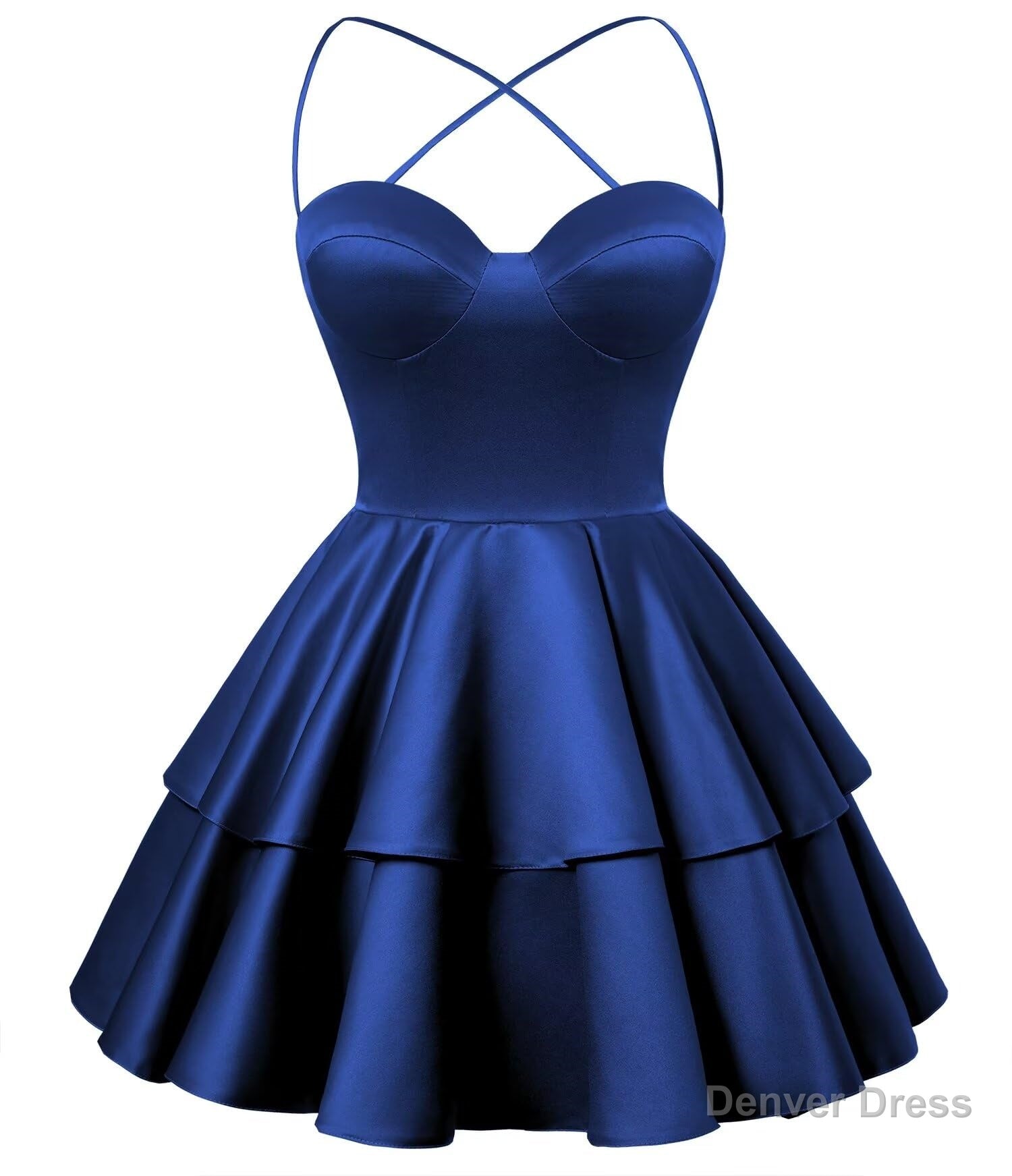 Royal Blue Satin Homecoming Dress Sweetheart Neck Tiered Short Graduation Dresses Secondary image