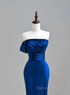Royal Blue Satin Mermaid Scoop Long Party Dresses, Royal Blue Prom Dresses
