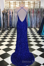 Royal Blue Sequin Mermaid Prom Dresses
