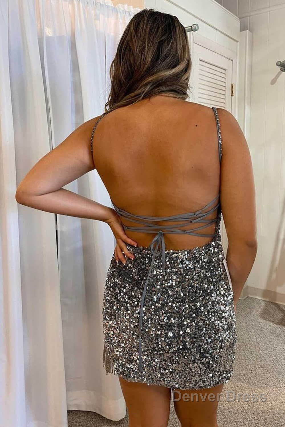 Royal Blue Sequined Tight Homecoming Dresses with Fringes