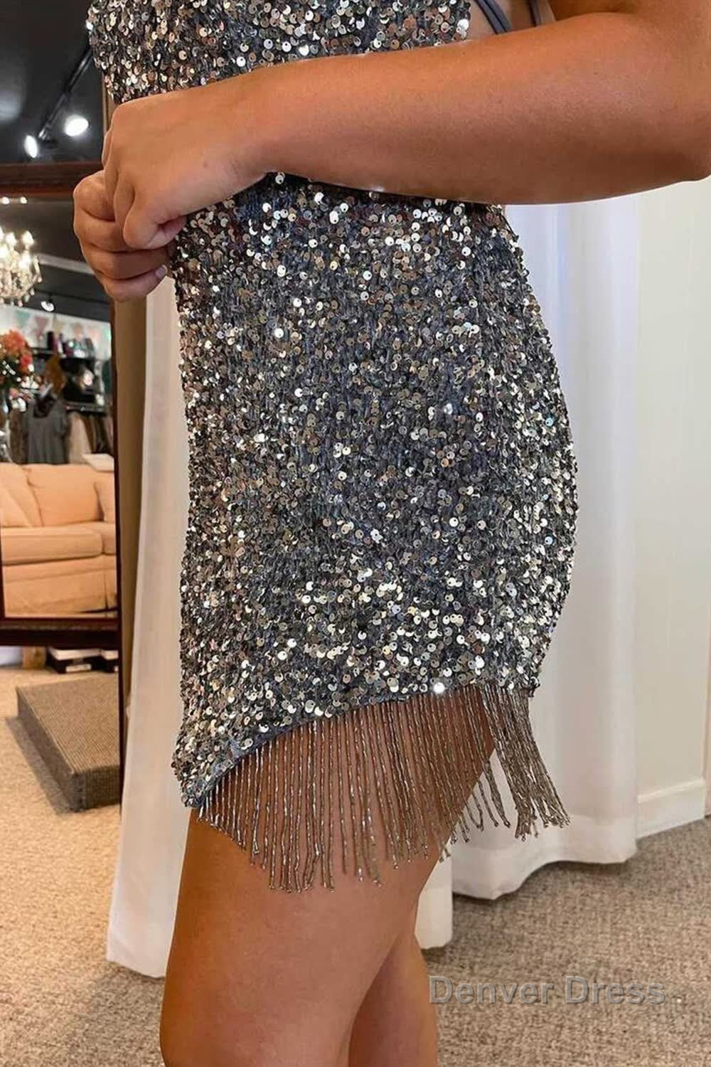 Royal Blue Sequined Tight Homecoming Dresses with Fringes