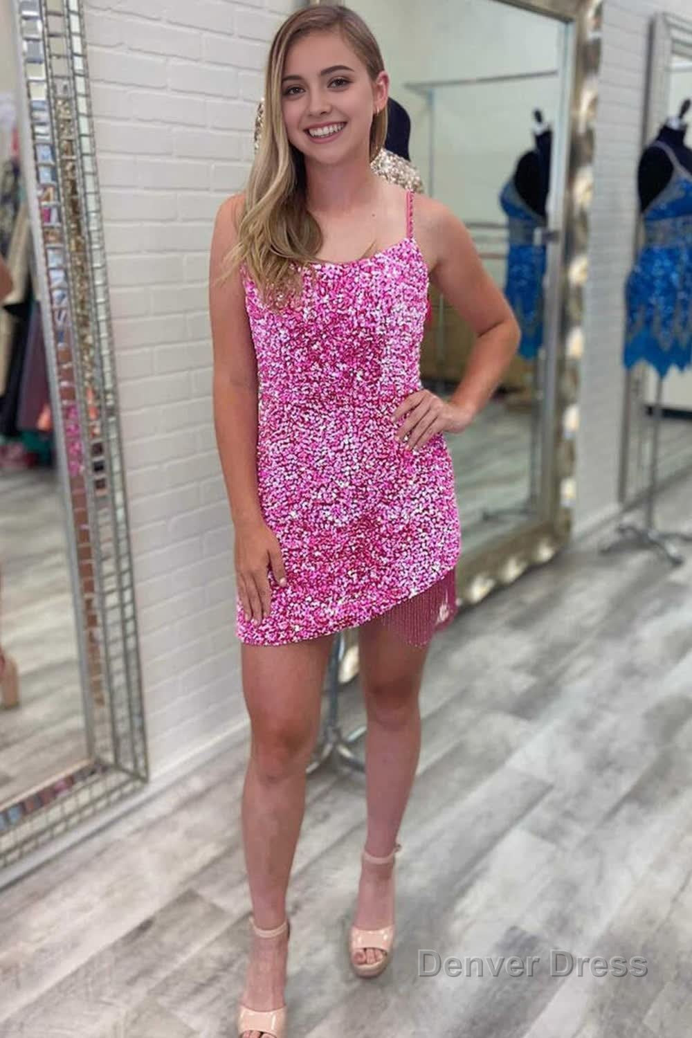 Royal Blue Sequined Tight Homecoming Dresses with Fringes