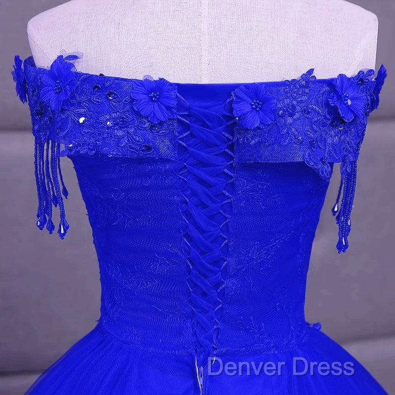 Royal Blue Sequins Beaded Tulle Sweet 16 Dresses, Royal Blue Long Formal Dresses