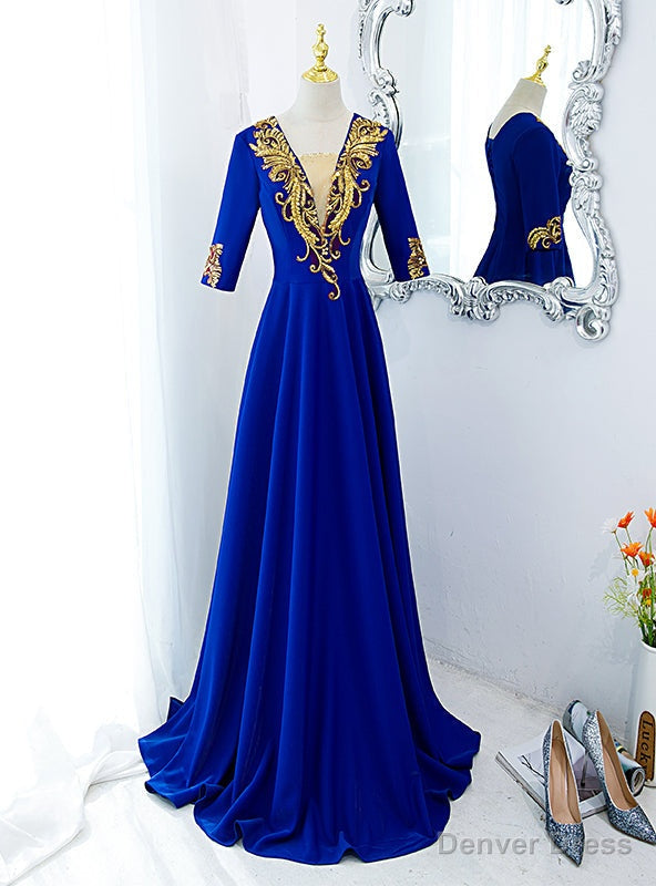 Royal Blue Short Sleeve Sequins Appliques Prom Dress Main image