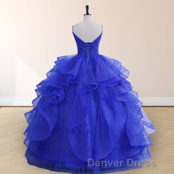 Royal Blue Spaghetti Strap Quinceanera Dresses V-neck with Ruffles Secondary image