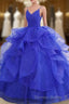 Royal Blue Spaghetti Strap Quinceanera Dresses V-neck with Ruffles