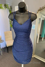 Royal Blue Spaghetti Strap Short Hoco Dresses Tight