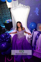 Blue Sparkle Off Shoulder Ball Prom Dress , Handmade Beaded Prom Dresses