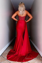 Royal Blue Strapless Sequins Prom Dresses with Slit