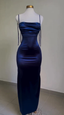 Royal Blue Straps Backless Satin Long Prom Dress