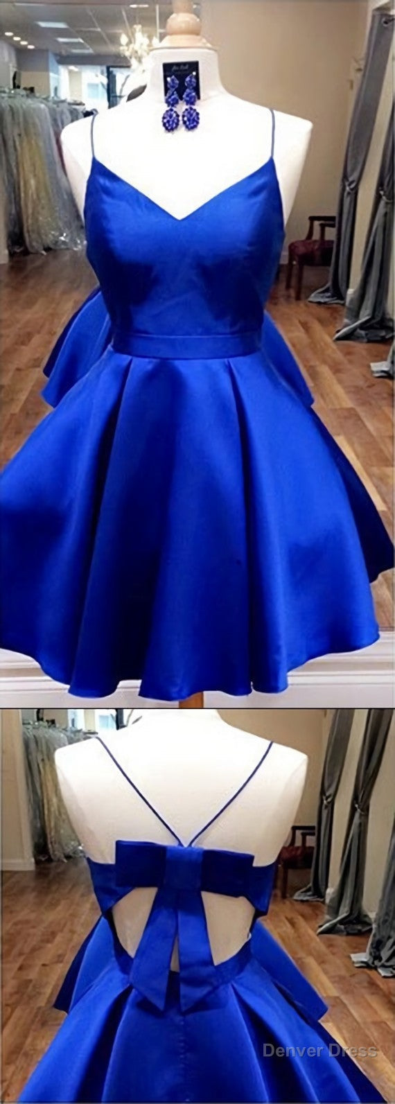 Royal Blue Straps Short Homecoming Dress with Ribbon,Graduation Dresses Main image