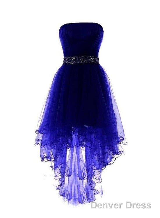 Royal Blue Tulle High Low Scoop Homecoming Dress, Blue Prom Dress,High Low Prom Dresses
