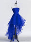 Royal Blue Tulle with Lace Applique High Low Prom Dress, Blue Homecoming Dresses