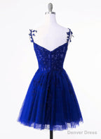 Royal Blue Tulle with Lace Applique Short Formal Dress, Royal Blue Homecoming Dress