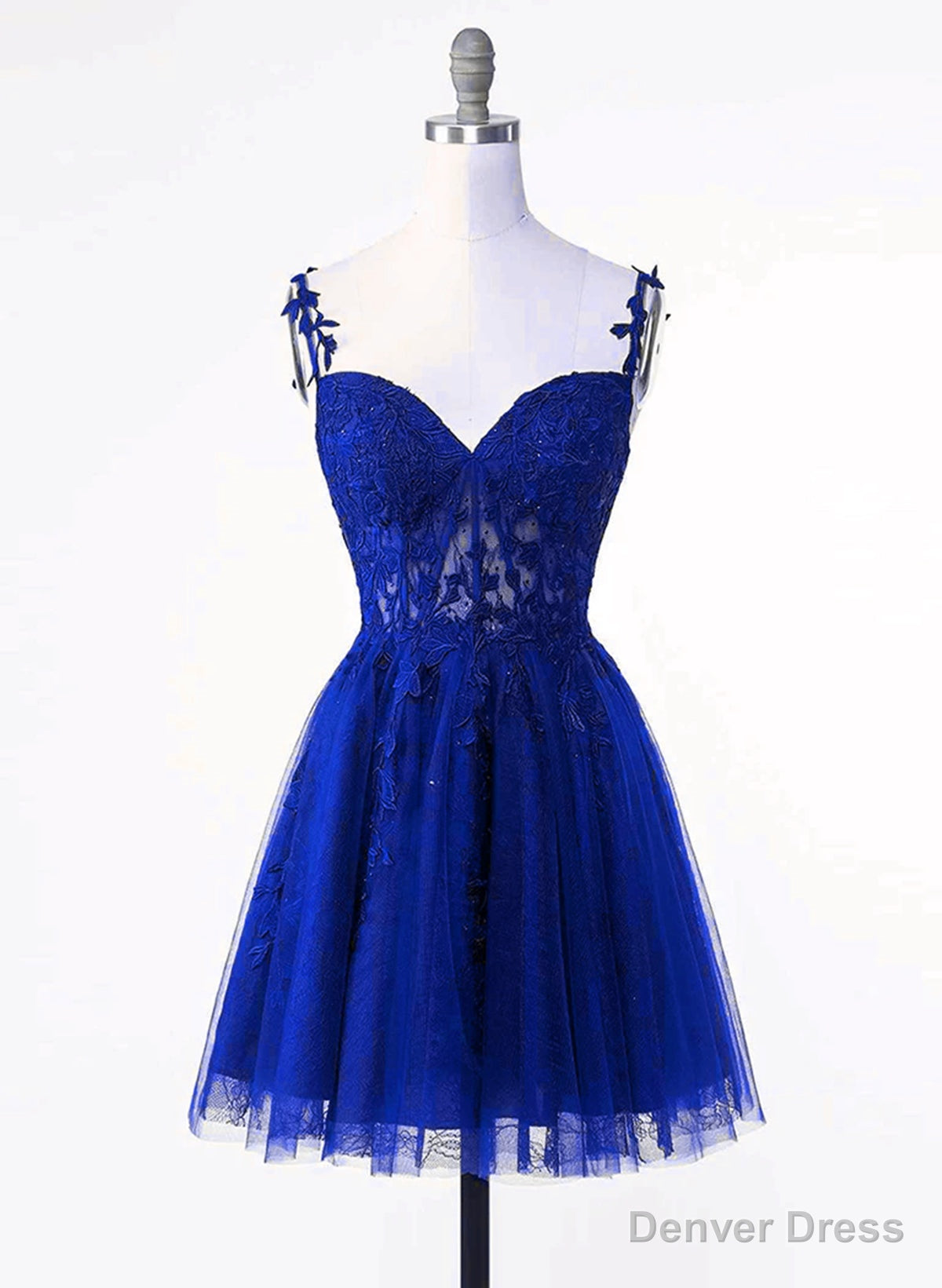 Royal Blue Tulle with Lace Applique Short Prom Dress, Royal Blue Homecoming Dresses Main image
