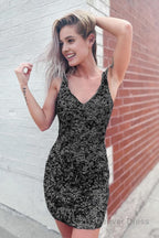 Royal Blue V Neck Sequins Homecoming Dresses