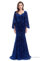 V Neck Sequins Mermaid Prom Dresses with Sleeves