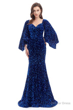 V Neck Sequins Mermaid Prom Dresses with Sleeves