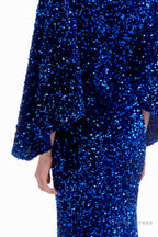 V Neck Sequins Mermaid Prom Dresses with Sleeves