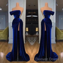 Royal Blue Velvet Trumpet Mermaid Prom Dress With Slit