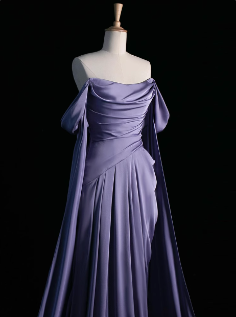 Royal Purple A-Line Off Shoulder Satin Long Prom Dress