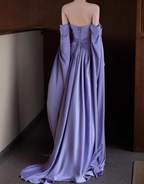 Royal Purple A-Line Off Shoulder Satin Long Prom Dress