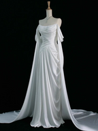 Royal Purple A-Line Off Shoulder Satin Long Prom Dress