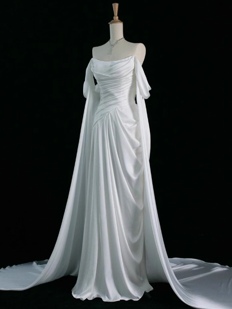 Royal Purple A-Line Off Shoulder Satin Long Prom Dress