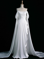 Royal Purple A-Line Off Shoulder Satin Long Prom Dress
