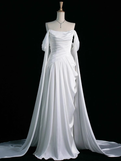 Royal Purple A-Line Off Shoulder Satin Long Prom Dress