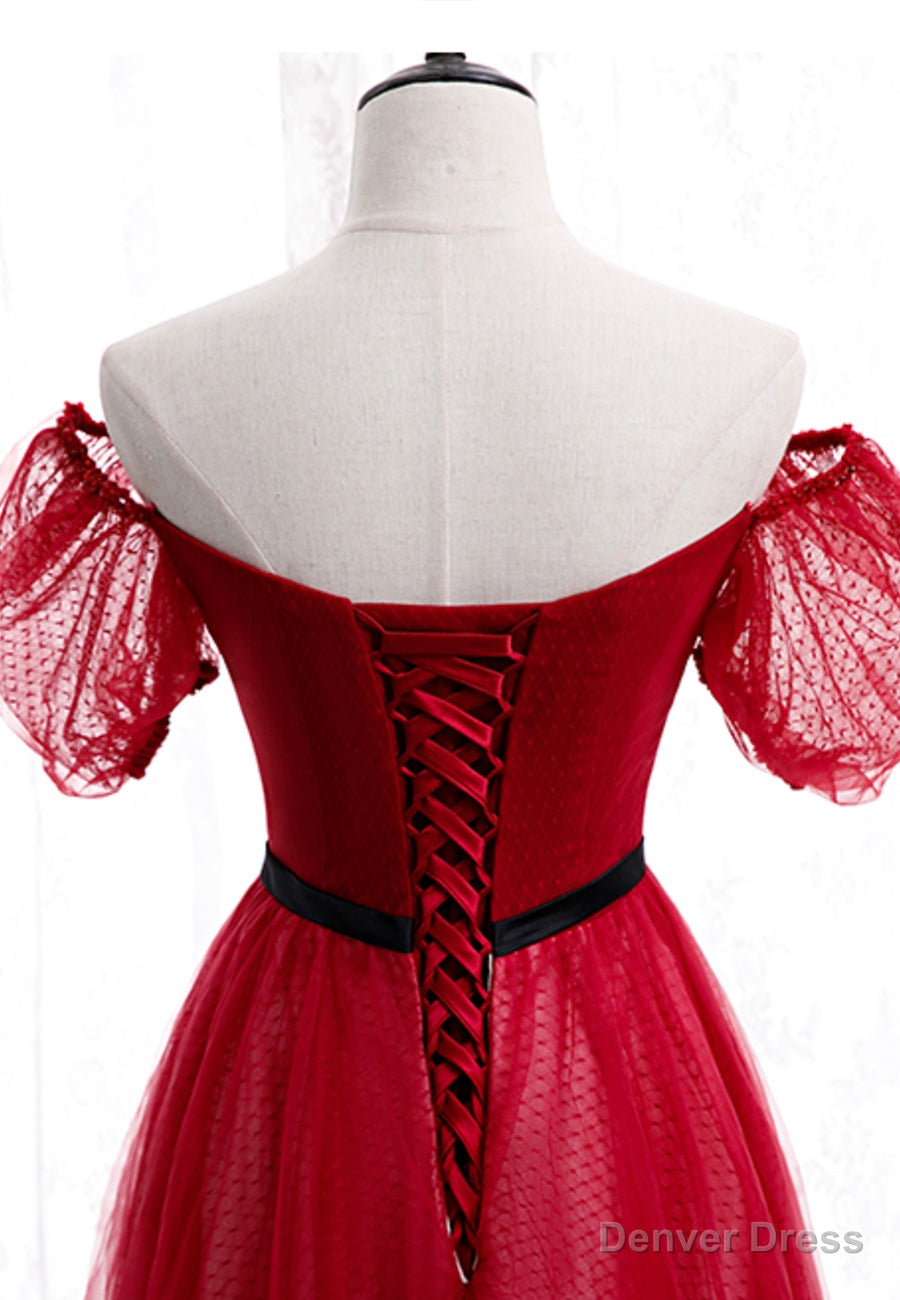 Red Tulle Long Prom Dress, A Line Off the Shoulder Prom Dresses Secondary image