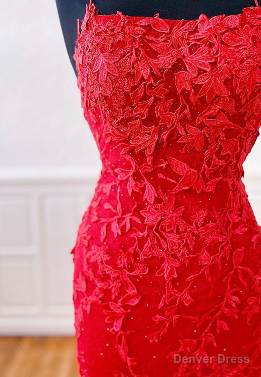 Red Lace Long Prom Dress, Mermaid Prom Dresses